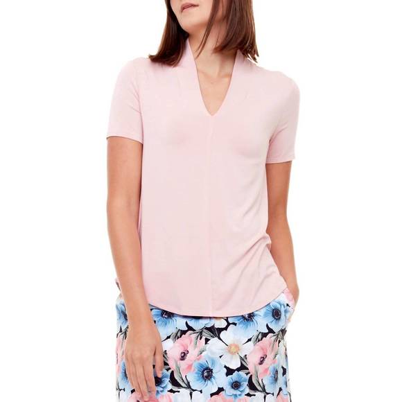 NEW UP! bamboo short sleeve vneck top in pink - Picture 3 of 3